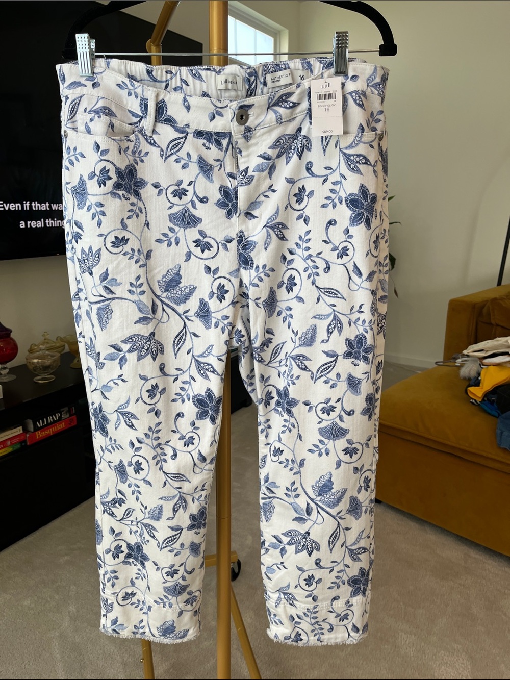 J. Jill White Jeans with Blue Floral Print NWT